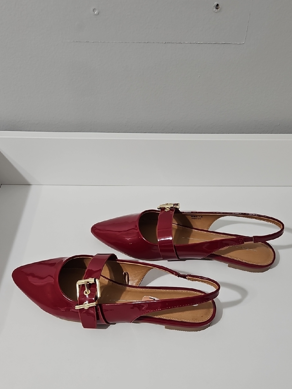 Report Depp Red Patent Slingback Flats with Gold Buckle